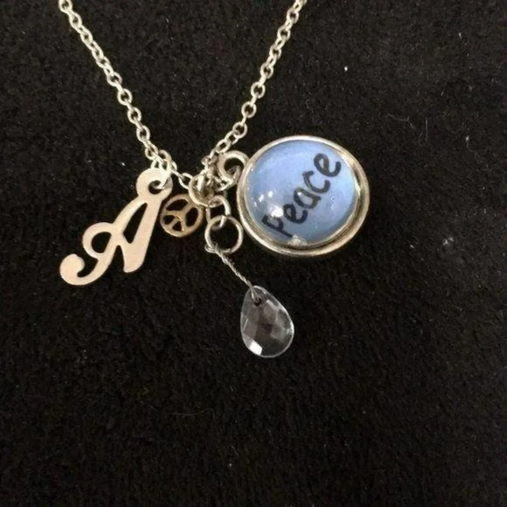 Peace sign beaded A letter‎ charm necklace